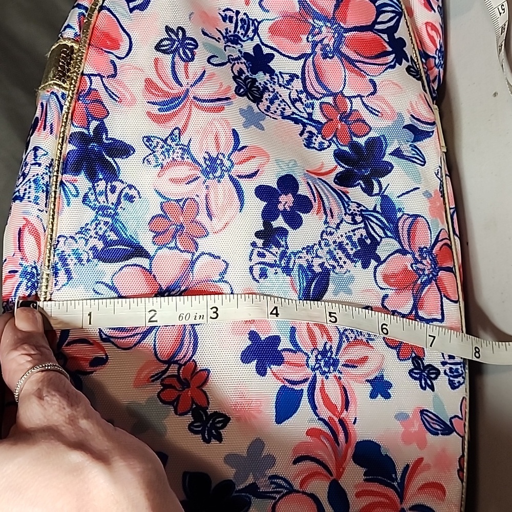 Lilly Pulitzer Pink and Blue Floral Bag with Gold Straps- NWOT - Picture 6 of 11